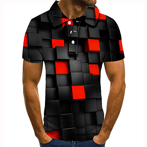 

Men's Golf Shirt Tennis Shirt 3D Print 3D Graphic Prints Button-Down Short Sleeve Street Tops Casual Fashion Cool Red / Sports