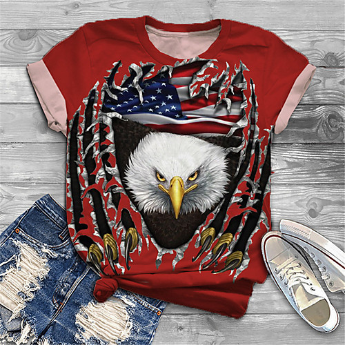 

Women's Plus Size Tops T shirt Graphic Flag Animal Print Short Sleeve Crewneck Basic Red Big Size XL XXL 3XL 4XL 5XL / Holiday