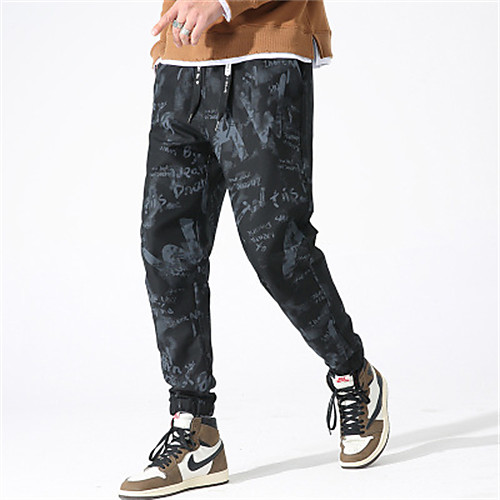

Men's Cargo Tactical Cargo Pants Letter Ankle-Length Black Khaki Gray
