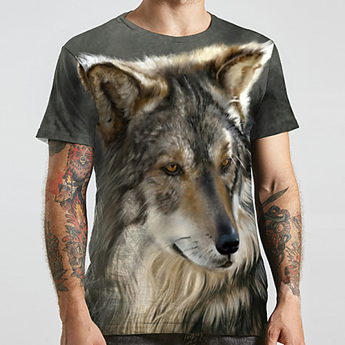 

Men's Unisex Tee T shirt 3D Print Graphic Prints Wolf Plus Size Print Short Sleeve Casual Tops Basic Designer Big and Tall Brown