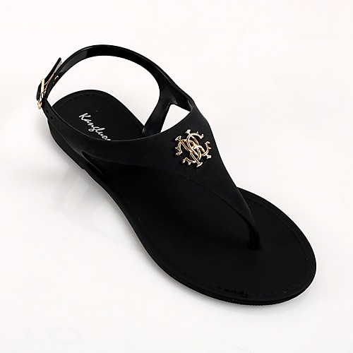

Women's Sandals Flat Heel Open Toe PVC Buckle Geometric Black Blue Pink