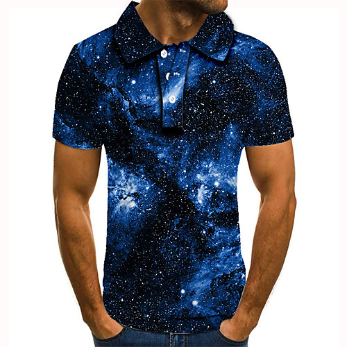 

Men's Golf Shirt Tennis Shirt 3D Print Galaxy Graphic Prints Button-Down Short Sleeve Street Tops Casual Fashion Cool Blue / Sports