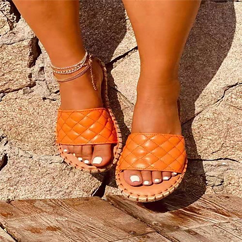 

Women's Sandals Espadrilles Outdoor Slippers Straw Sandals Flat Heel Round Toe PU Solid Colored White Black Orange