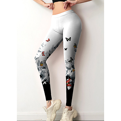 

Women's Colorful Fashion Comfort Skinny Leisure Sports Weekend Leggings Pants Butterfly Landscape Ankle-Length Sporty Elastic Waist Print White
