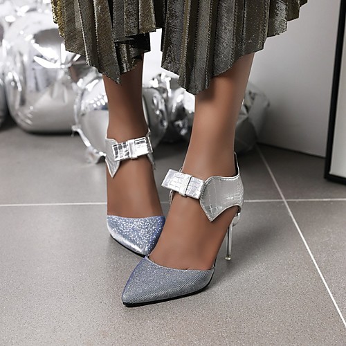 

Women's Sandals Stiletto Heel Pointed Toe PU Synthetics Black Silver