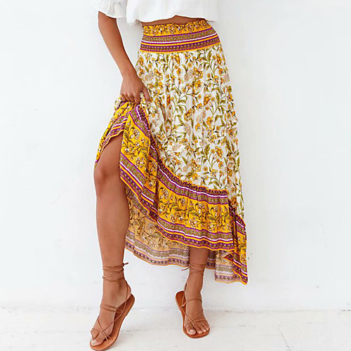 

Women's Holiday Casual / Daily Vintage Boho Skirts Floral Graphic Print Yellow