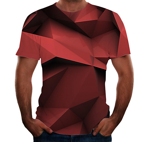 

Men's T shirt 3D Print 3D Rivet Mesh Short Sleeve Casual Tops White Black Red