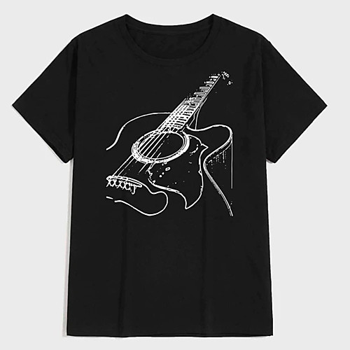 

Men's Unisex Tee T shirt Hot Stamping Graphic Prints Guitar Plus Size Print Short Sleeve Casual Tops 100% Cotton Basic Designer Big and Tall Black