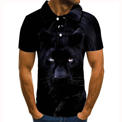 

Men's Golf Shirt Tennis Shirt 3D Print Graphic Prints Tiger Animal Button-Down Short Sleeve Street Tops Casual Fashion Cool Black / Sports