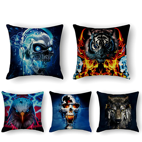 

Cushion Cover 5PCS Faux Linen Soft Print Square Throw Pillow Cover Cushion Case Pillowcase for Sofa Bedroom 45 x 45 cm (18 x 18 Inch) Superior Quality Mashine Washable