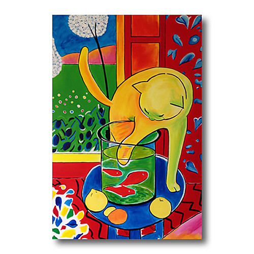 

Nursery Stretched Oil Painting Hand Painted Canvas Abstract Comtemporary Modern High Quality Cute Cat Cartoon Ready to Hang
