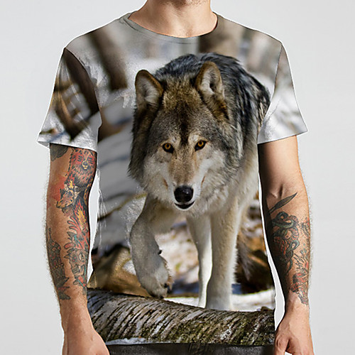 

Men's Unisex Tee T shirt Shirt 3D Print Graphic Prints Wolf Plus Size Print Short Sleeve Casual Tops Basic Designer Big and Tall Round Neck Gray / Summer