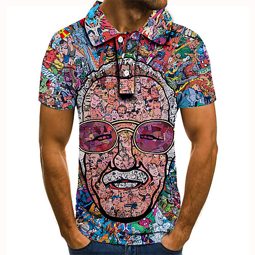 

Men's Golf Shirt 3D Print Graphic Prints Human Button-Down Short Sleeve Street Tops Casual Fashion Cool Rainbow / Sports