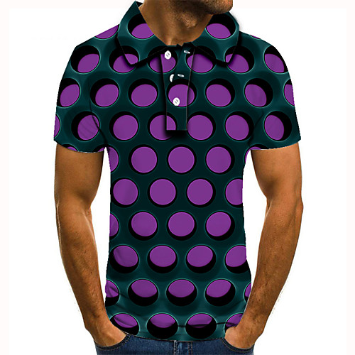 

Men's Golf Shirt Tennis Shirt 3D Print Circle Geometric Button-Down Short Sleeve Street Tops Casual Fashion Cool Purple / Sports