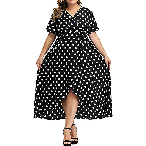 

Women's Plus Size Dress Swing Dress Maxi long Dress Short Sleeve Polka Dot Ruffle Wrap V Neck Hot Spring Summer XL XXL XXXL 4XL 5XL