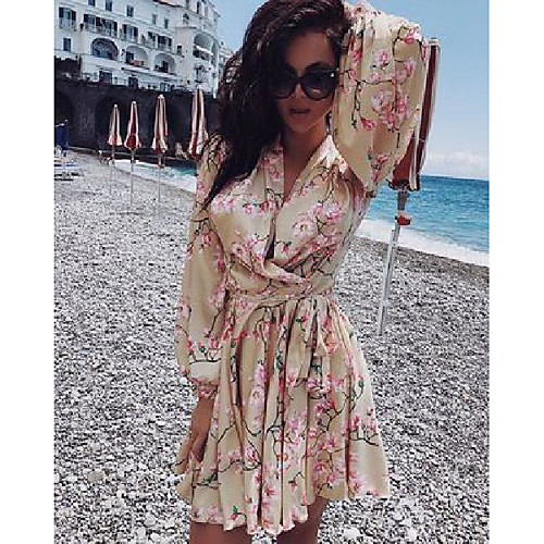 

2021 spring european and american foreign trade new dress wish amazon v-neck long-sleeved lace-up dress short skirt