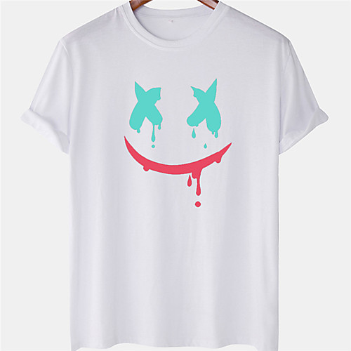 

Men's Unisex Tee T shirt Hot Stamping Smiley Face Plus Size Short Sleeve Casual Tops 100% Cotton Basic Designer Big and Tall White Black Yellow