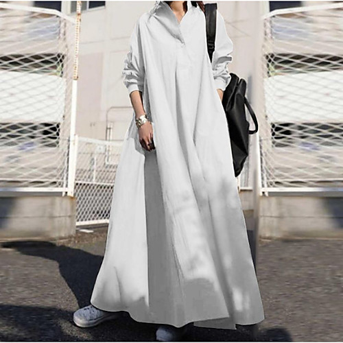 

Women's Swing Dress Maxi long Dress Long Sleeve Solid Color Fall Spring Casual / Daily Loose 2021 S M L XL XXL XXXL 4XL 5XL / Cotton / Cotton