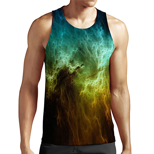 

Men's Unisex Tank Top Undershirt 3D Print Galaxy Graphic Prints Plus Size Print Sleeveless Casual Tops Basic Designer Big and Tall Blue