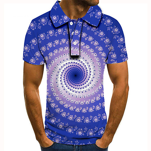 

Men's Golf Shirt Tennis Shirt 3D Print Optical Illusion Graphic Prints Button-Down Short Sleeve Street Tops Casual Fashion Cool Blue / Sports