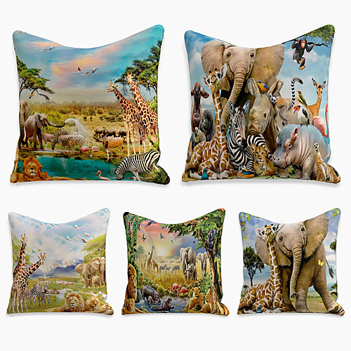 

Cushion Cover 5PC Faux Linen Soft Decorative Square Throw Pillow Cover Cushion Case Pillowcase for Sofa Bedroom 45 x 45 cm (18 x 18 Inch) Superior Quality Machine Washable Animal