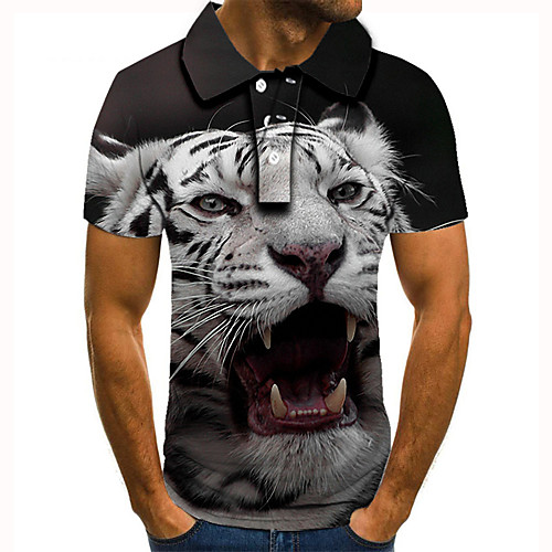 

Men's Golf Shirt Tennis Shirt 3D Print Tiger Animal Button-Down Short Sleeve Street Tops Casual Fashion Cool Gray / Sports