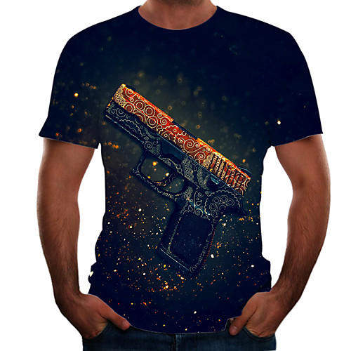 

Men's T shirt 3D Print 3D Rivet Mesh Short Sleeve Casual Tops Sportswear Sports Orange Gold Navy Blue