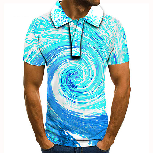 

Men's Golf Shirt Tennis Shirt 3D Print Optical Illusion Graphic Prints Button-Down Short Sleeve Street Tops Casual Fashion Cool Blue / Sports