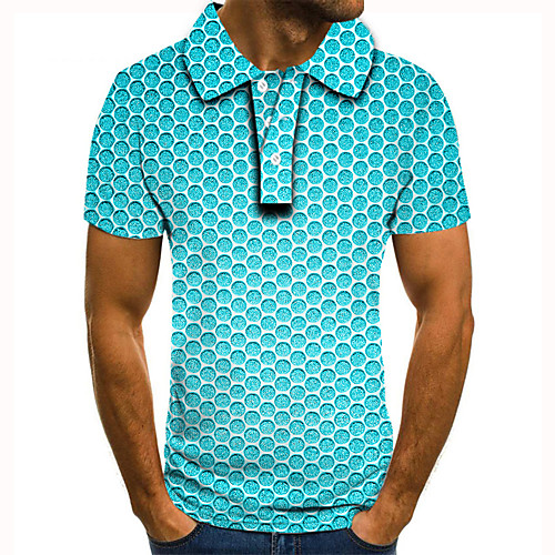 

Men's Golf Shirt Tennis Shirt 3D Print Circle Geometric Button-Down Short Sleeve Street Tops Casual Fashion Cool Blue / Sports