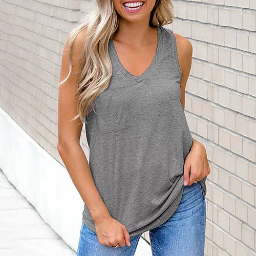 

LITB Basic Women's V Neck Sleeveless Tank Basic Top Solid Color Plain Vest
