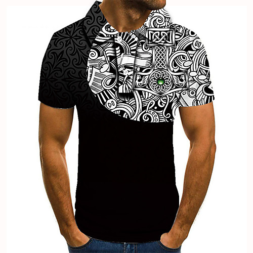 

Men's Golf Shirt 3D Print Graphic Prints Totem Button-Down Short Sleeve Street Tops Casual Fashion Cool Black / Sports
