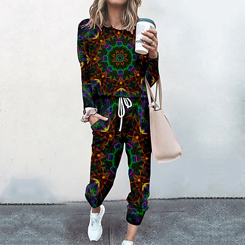

Women's Basic Streetwear Print Vacation Casual / Daily Two Piece Set Tracksuit T shirt Pant Loungewear Jogger Pants Drawstring Print Tops