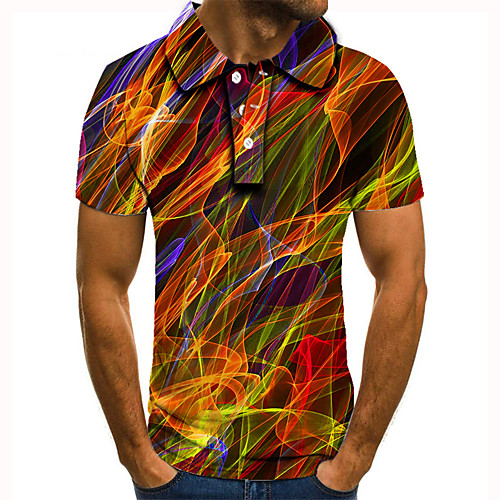 

Men's Golf Shirt Tennis Shirt 3D Print Graphic Prints Streamer Button-Down Short Sleeve Street Tops Casual Fashion Cool Orange / Sports