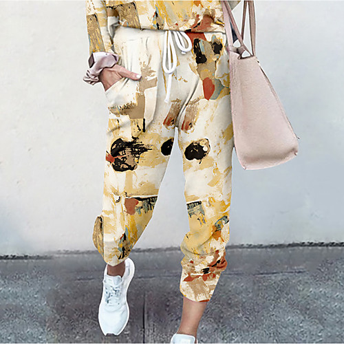 

Women's Basic Soft Comfort Daily Home Jogger Pants Flower / Floral Graphic Prints Full Length Elastic Drawstring Design Print White Red Yellow Wine Beige