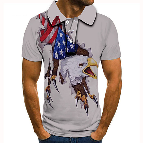 

Men's Golf Shirt Tennis Shirt 3D Print Graphic Prints Eagle American Flag Button-Down Short Sleeve Street Tops Casual Fashion Cool Gray / Sports