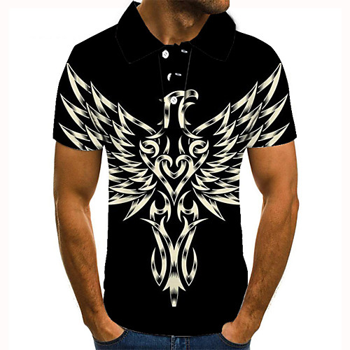 

Men's Golf Shirt 3D Print Graphic Prints Bird Animal Button-Down Short Sleeve Street Tops Casual Fashion Cool Black / Sports