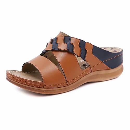 

Women's Sandals Comfort Shoes Wedge Heel Round Toe PU Color Block Light Red Black Blue