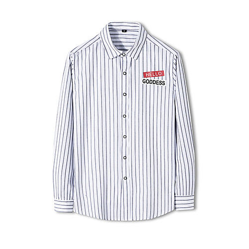 

Men's Shirt Striped Letter Button-Down Long Sleeve Casual Tops 100% Cotton Basic Casual Comfortable White Blue Blushing Pink