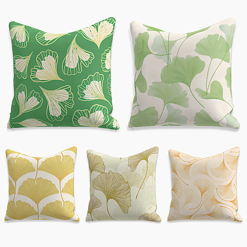 

Double Side Cushion Cover 5PC Faux Linen Soft Square Throw Pillow Cover Cushion Case Pillowcase for Sofa Bedroom 45 x 45 cm (18 x 18 Inch) Superior Quality Machine Washable Print Ginkgo Biloba