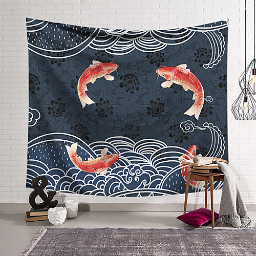 

Wall Tapestry Art Decor Blanket Curtain Hanging Home Bedroom Living Room Decoration Polyester Red Carp Jumping