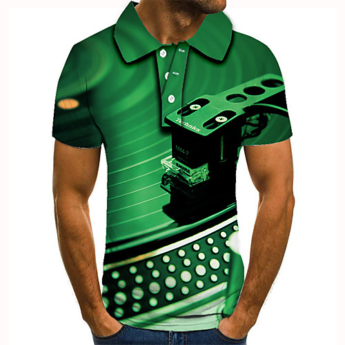 

Men's Golf Shirt 3D Print Graphic Prints Musical Instrument Button-Down Short Sleeve Street Tops Casual Fashion Cool Green / Sports