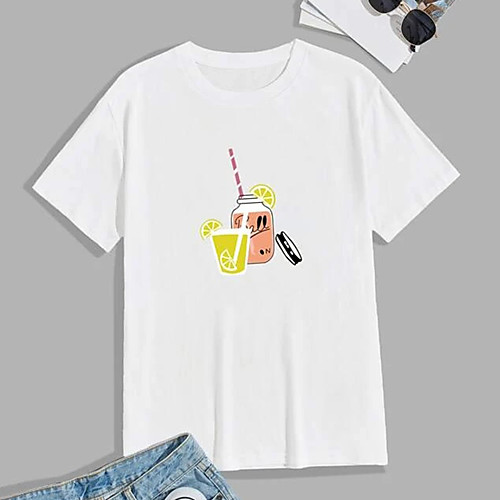 

Men's Tee T shirt Hot Stamping Cartoon Graphic Prints Print Short Sleeve Casual Tops 100% Cotton Basic Designer Big and Tall White