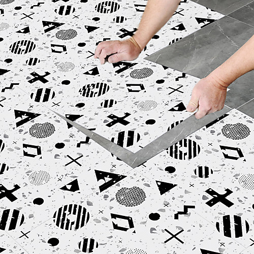 

8pcs Creative Kitchen Bathroom Living Room Floor Sticker Non-slip Waterproof Wear-resistant Simple European Element Terrazzo Floor Sticker