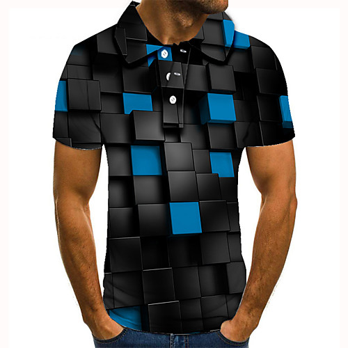 

Men's Golf Shirt Tennis Shirt 3D Print 3D Graphic Prints Button-Down Short Sleeve Street Tops Casual Fashion Cool Blue / Sports