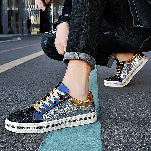 

Unisex Sneakers Skate Shoes Casual Daily Outdoor Walking Shoes PU Breathable Non-slipping Wear Proof Blue Gold Spring Summer