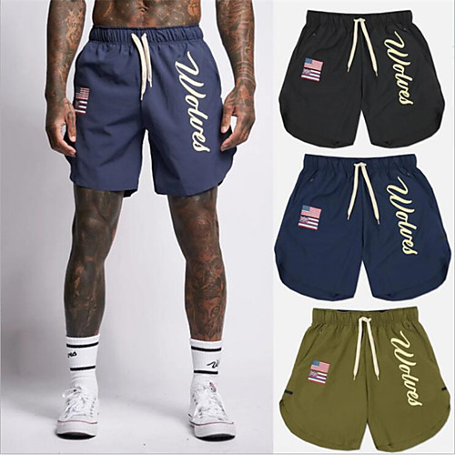 

Men's Casual / Sporty Athleisure Quick Dry Breathable Sports Daily Beach Chinos Shorts Pants Letter Short Drawstring Elastic Waist Black Green Navy Blue