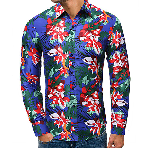 

Men's Shirt Other Prints Plants Print Long Sleeve Casual Tops Blue