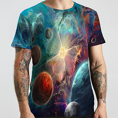 

Men's Unisex Tee T shirt 3D Print Galaxy Graphic Prints Plus Size Print Short Sleeve Casual Tops Basic Designer Big and Tall Green
