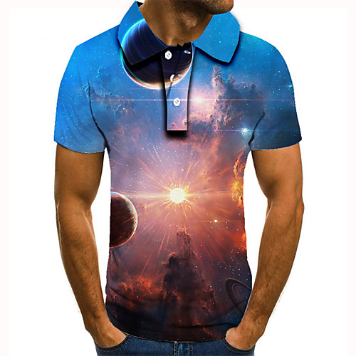 

Men's Golf Shirt 3D Print Graphic Prints Starry Sky Button-Down Short Sleeve Street Tops Casual Fashion Cool Blue / Sports
