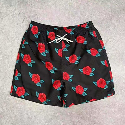 

Men's Casual / Sporty Outdoor Sports Daily Beach Shorts Pants Flower Short Drawstring Elastic Drawstring Design Black / Red